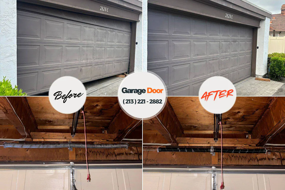 Before and after: garage door repair Waterford, CA